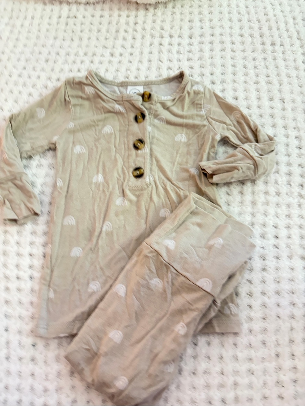 Lou Lou & Company Beige Pajama Set with White Rainbow Print